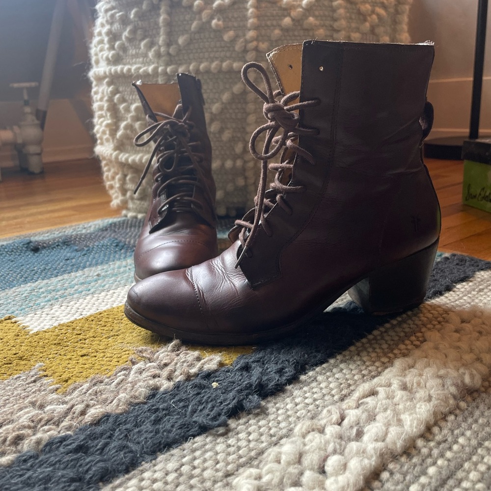 Frye - Brown Leather Lace-up & Zip Heeled Booties